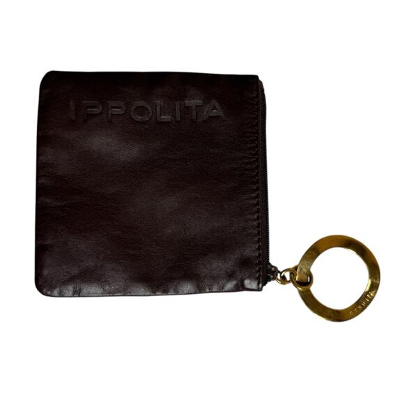 Ippolita Brown Leather Logo Embossed Keychain Coin Pouch - Picture 1 of 7